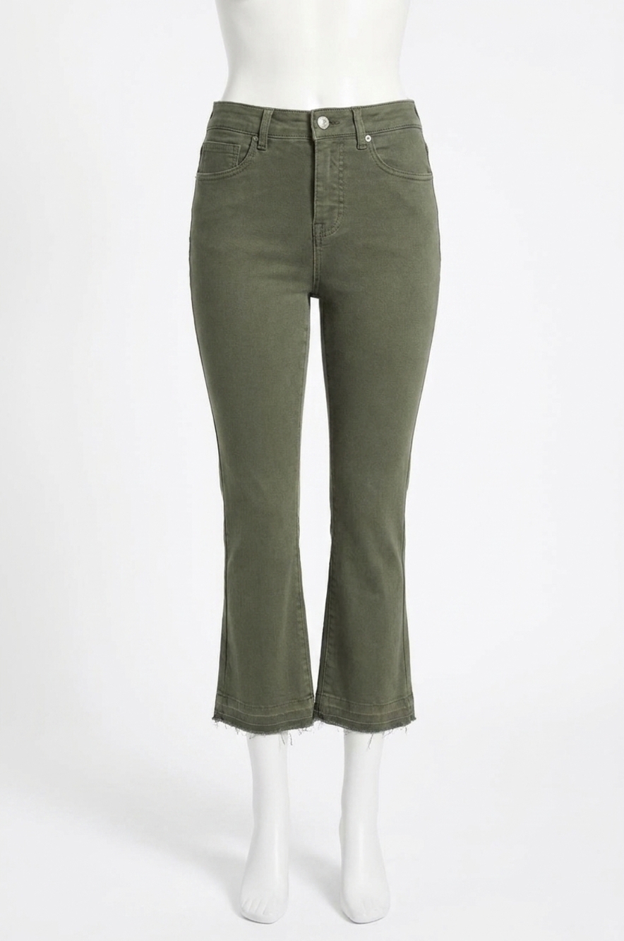 NEW TRIBAL sophia flared jeans with distressed hem in fern green